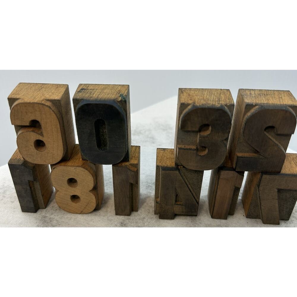Vintage Wood Type Letterpress Blocks Antique Numbers Lot